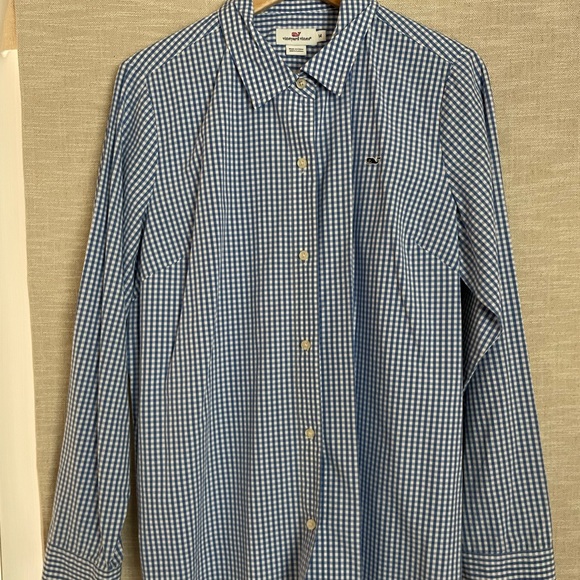 Vineyard Vines Gingham Button up Shirt Sz. 14 Blue/White - Picture 1 of 4